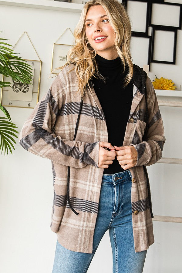 Plaid Button Down Hooded Shacket