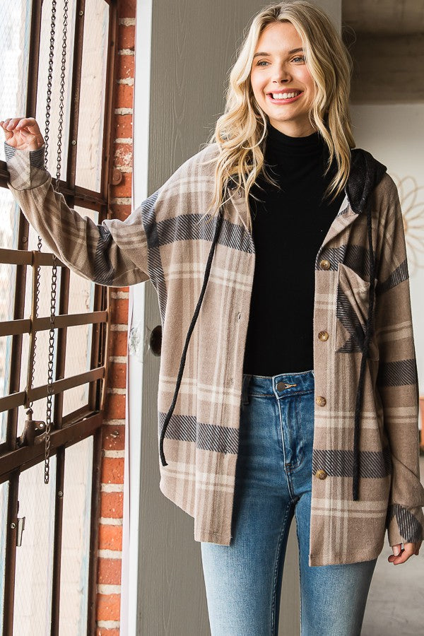 Plaid Button Down Hooded Shacket