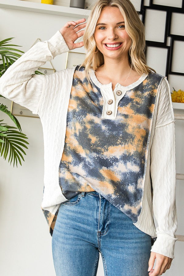 Cable Knit Contrast Button Front Top