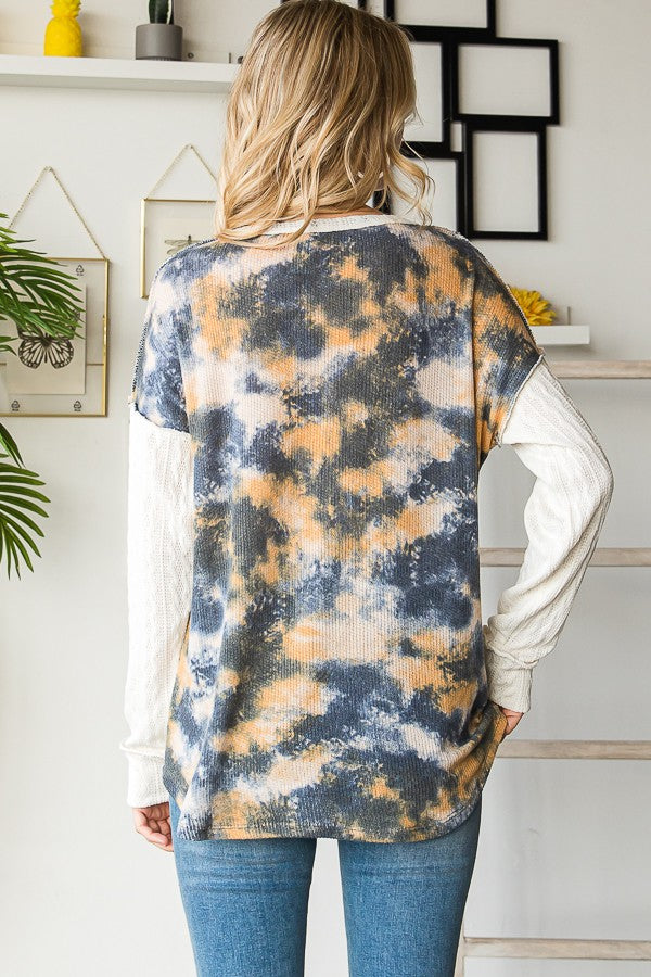 Cable Knit Contrast Button Front Top