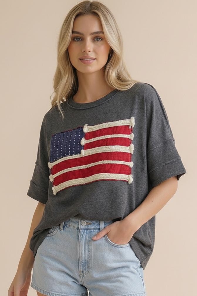 Embroidery Braided Stripe American Flag Top