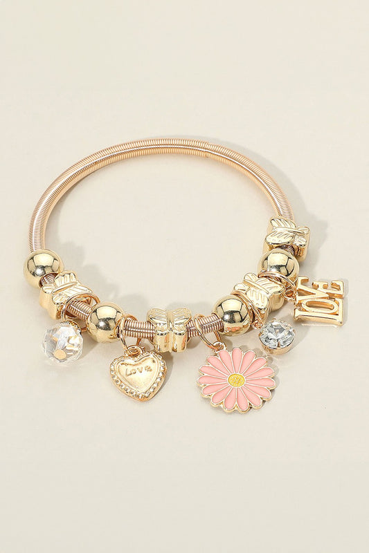 Enamel Flower Love Heart Stretch Bracelets