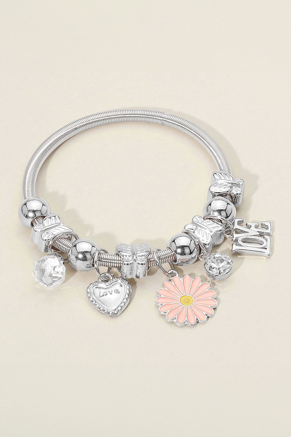 Enamel Flower Love Heart Stretch Bracelets