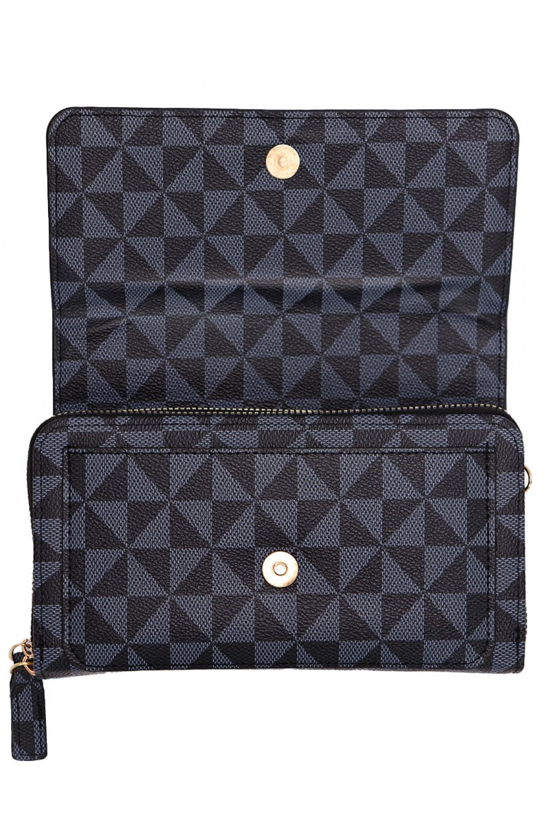 Triangle Checkered Pu Front Flap Crossbody Bag