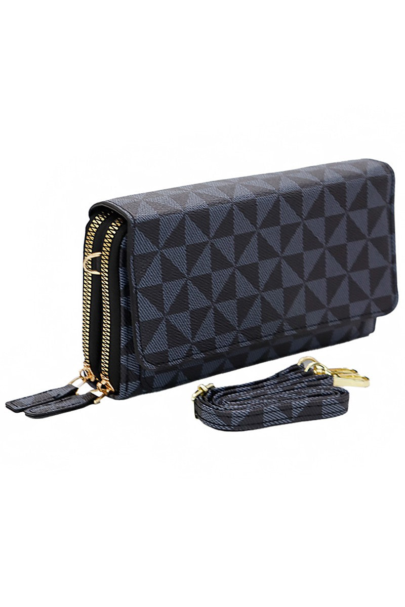 Triangle Checkered Pu Front Flap Crossbody Bag