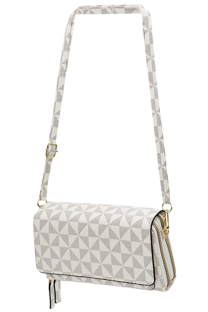 Triangle Checkered Pu Front Flap Crossbody Bag