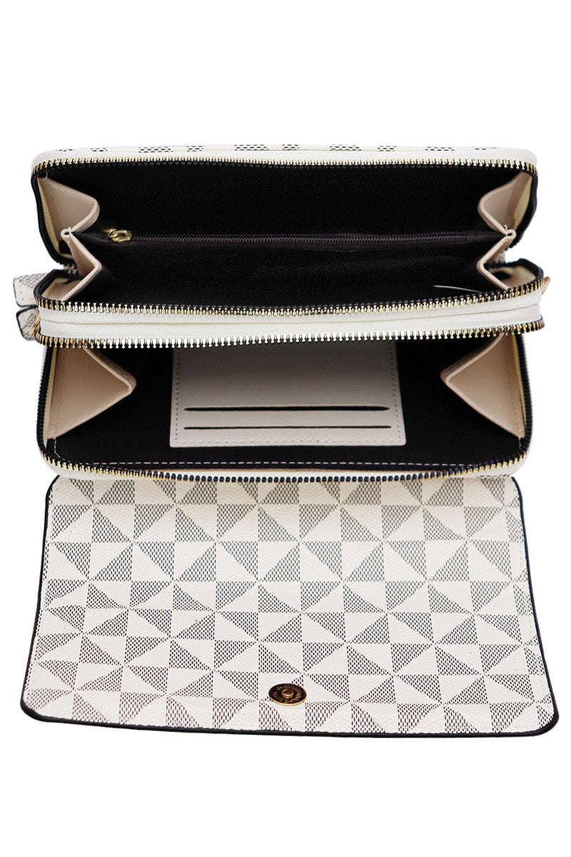 Triangle Checkered Pu Front Flap Crossbody Bag