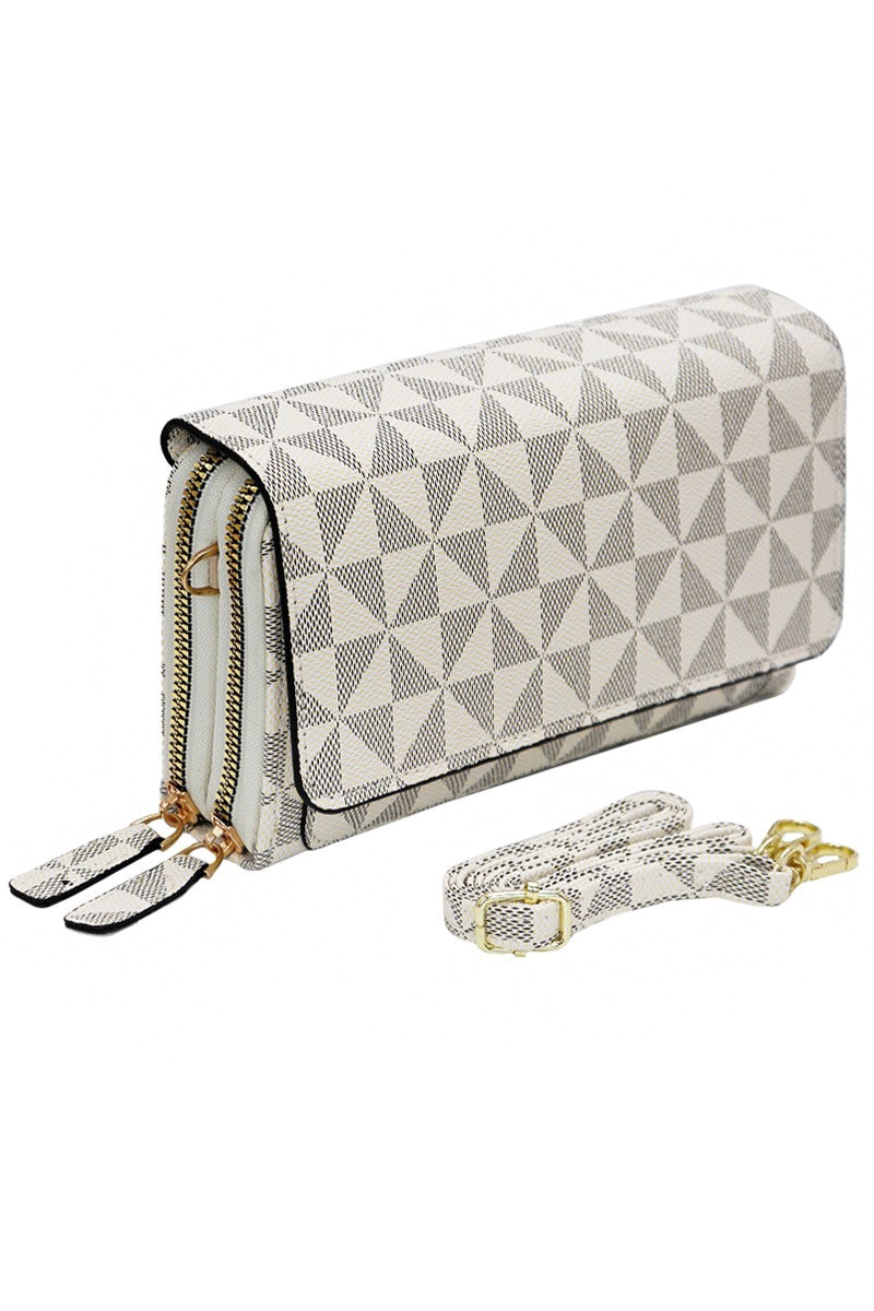 Triangle Checkered Pu Front Flap Crossbody Bag