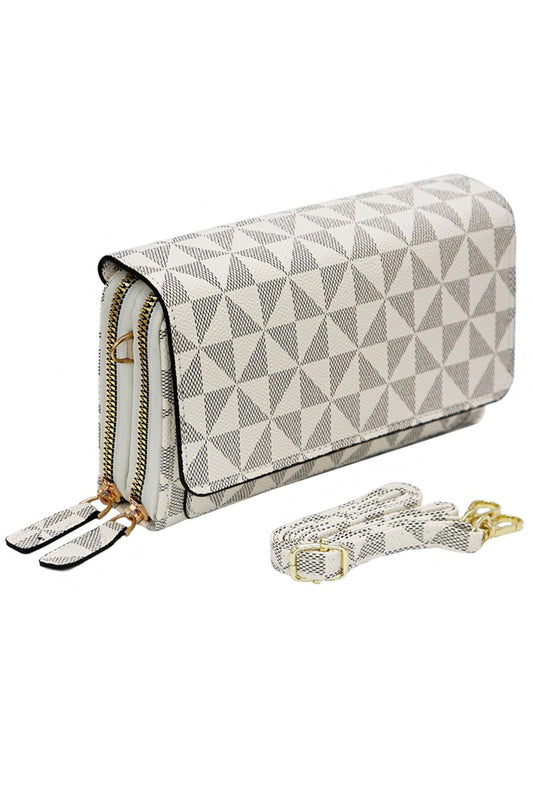 Triangle Checkered Pu Front Flap Crossbody Bag