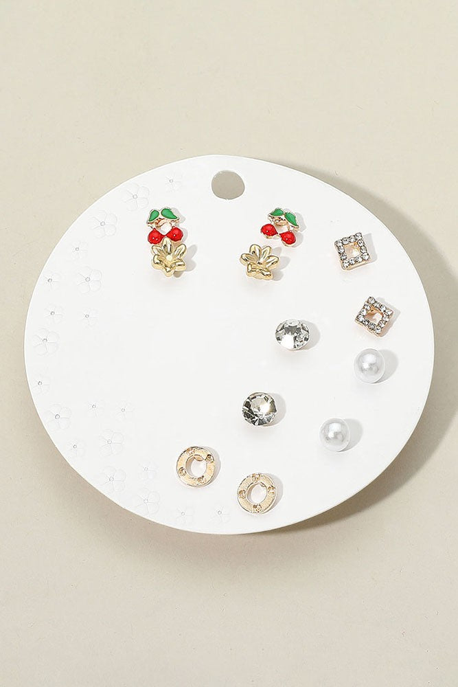Cherry Flower Mini Stud Earring Set
