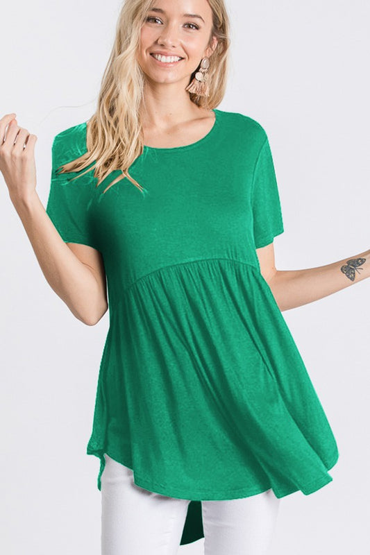 Short Sleeve Round Neck Solid Babydoll Top