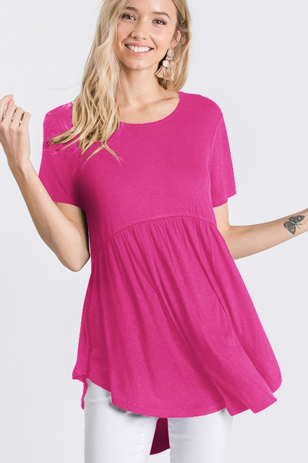 Short Sleeve Round Neck Solid Babydoll Top
