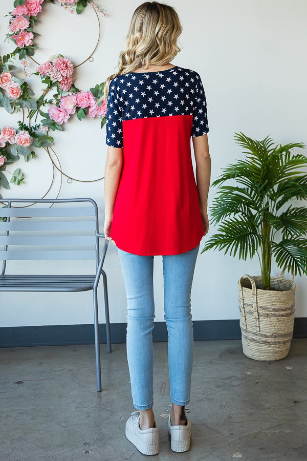 Solid And Star Top With Lace Pocket