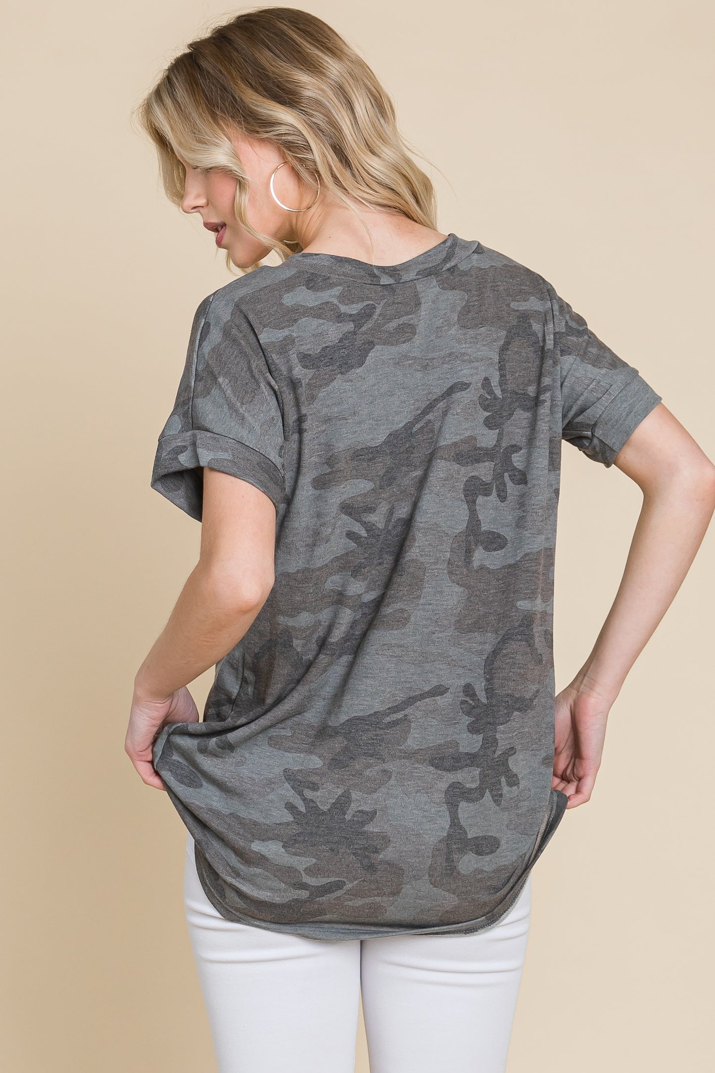 V-neck Camouflage Print Tunic