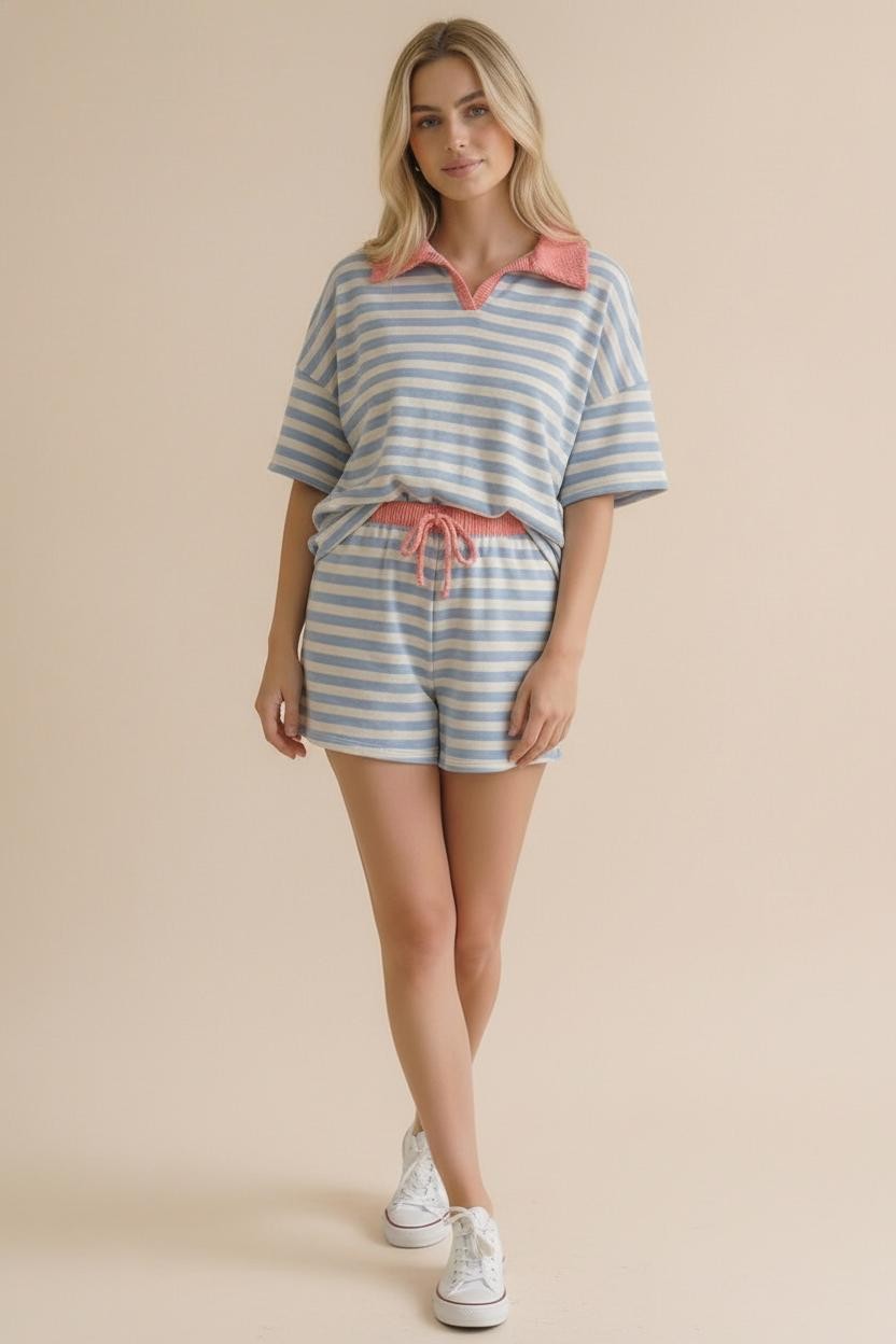 Stripe Color Block Loose Fit Lounge Wear Set