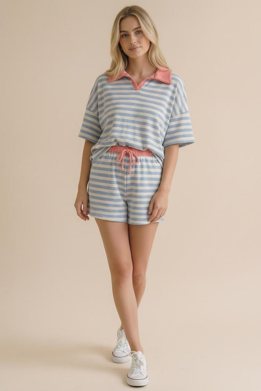 Stripe Color Block Loose Fit Lounge Wear Set