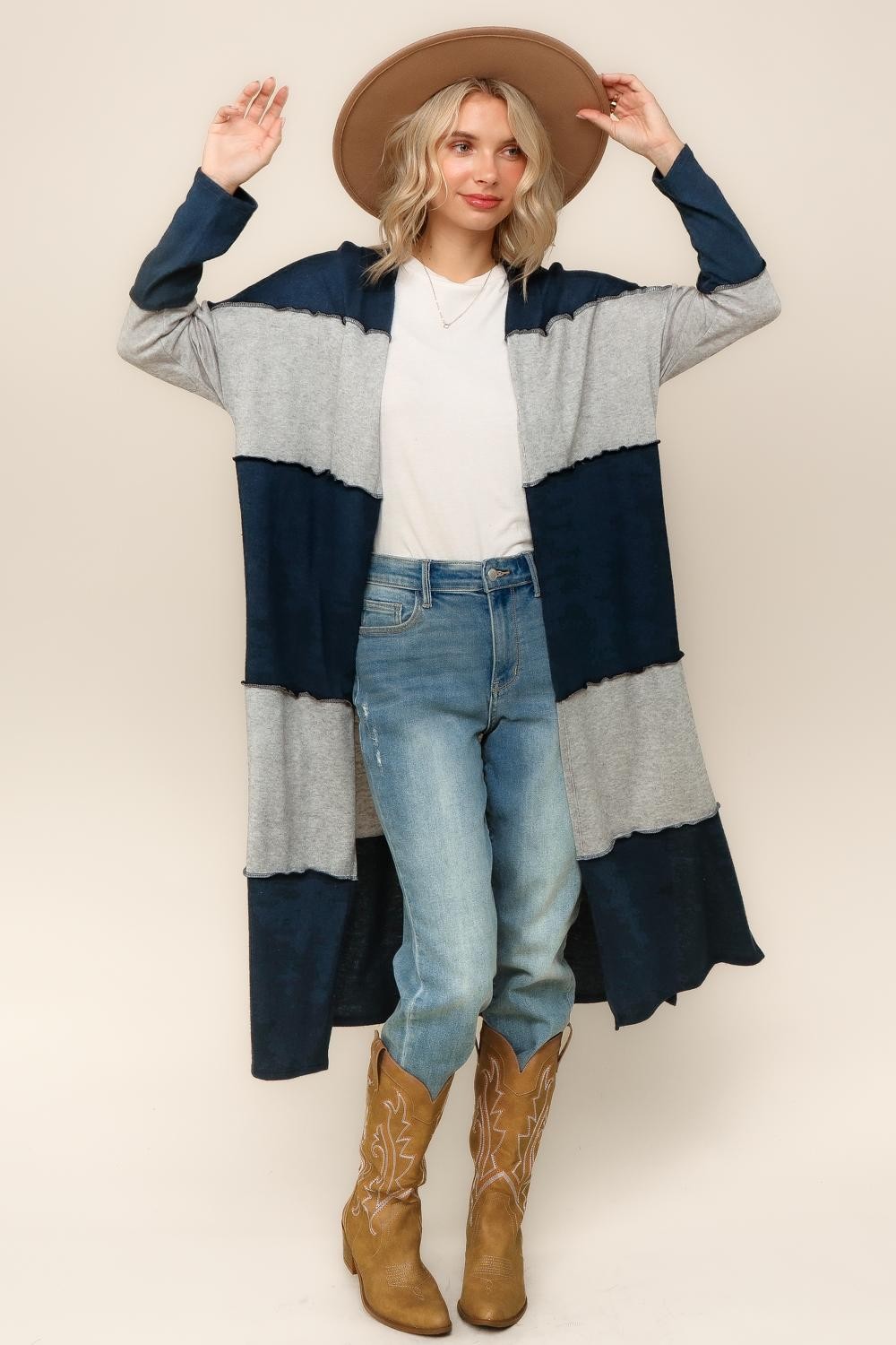 Wide Stripe Midi Soft Hacci Duster Cardigan