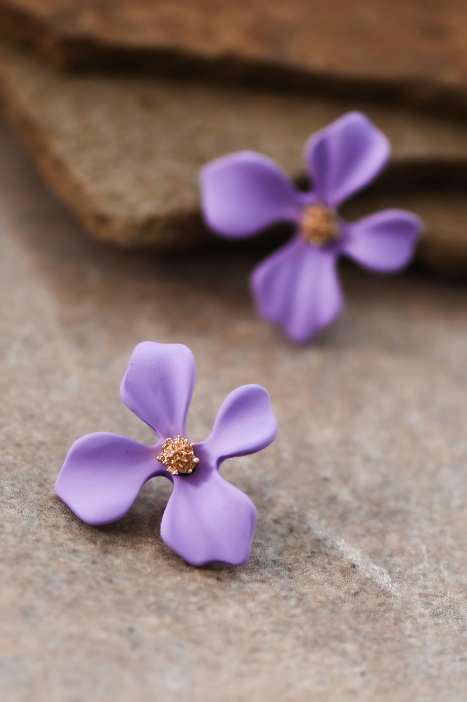 Purple Painted Metal Flower Stud Earrings