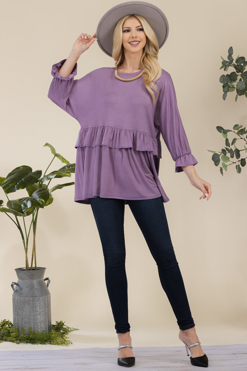 Tiered Top With 3/4 Sleeves