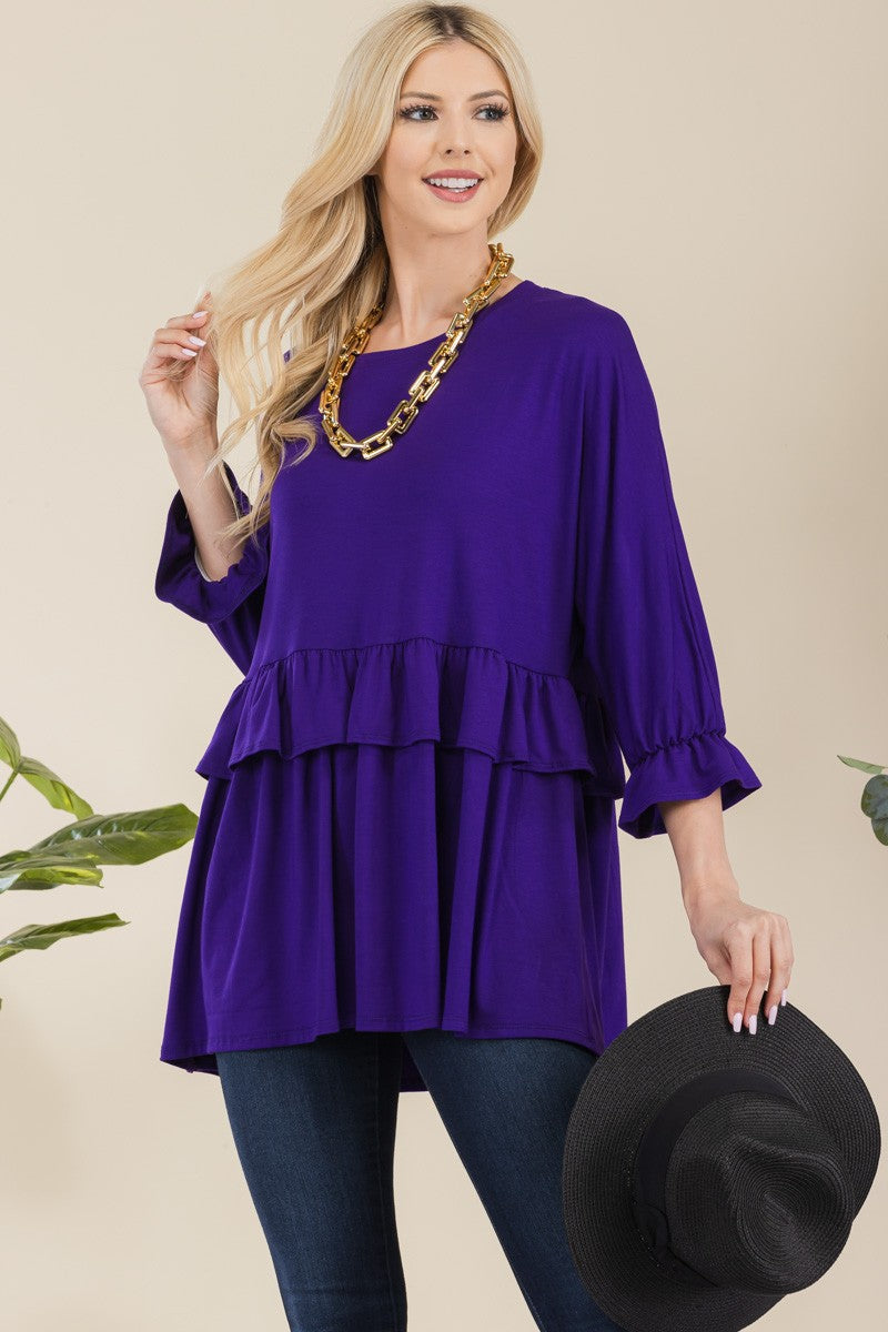 Tiered Top With 3/4 Sleeves