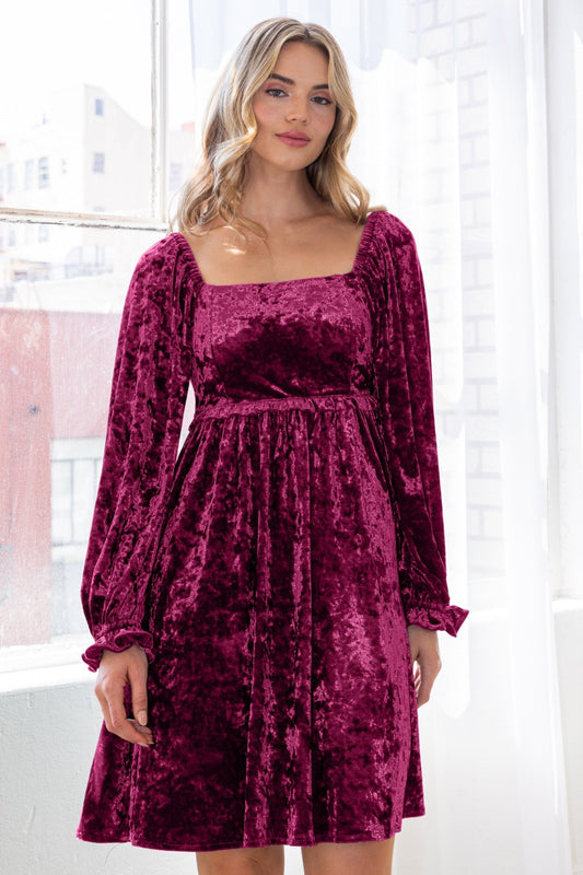 Velvet Babydoll Square Neckline Mini Dress