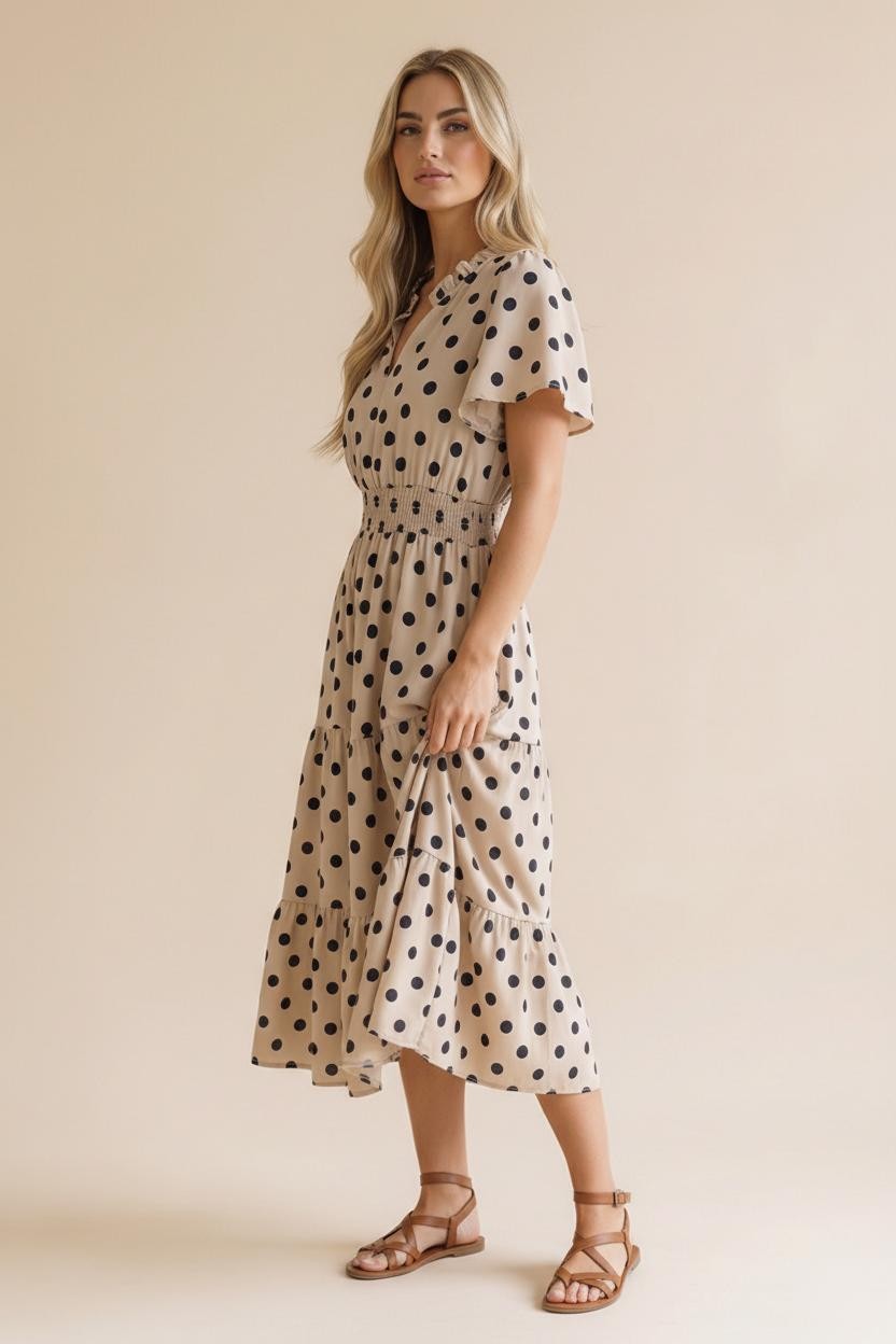 Polkadot Smocked Waist Tiered Maxi Dress
