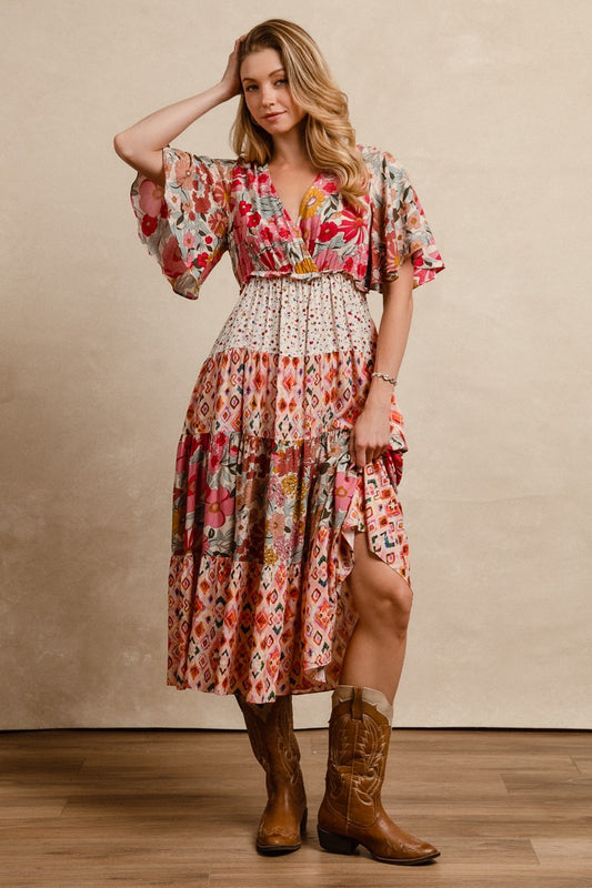 Floral Print Mix And Match Midi Dress