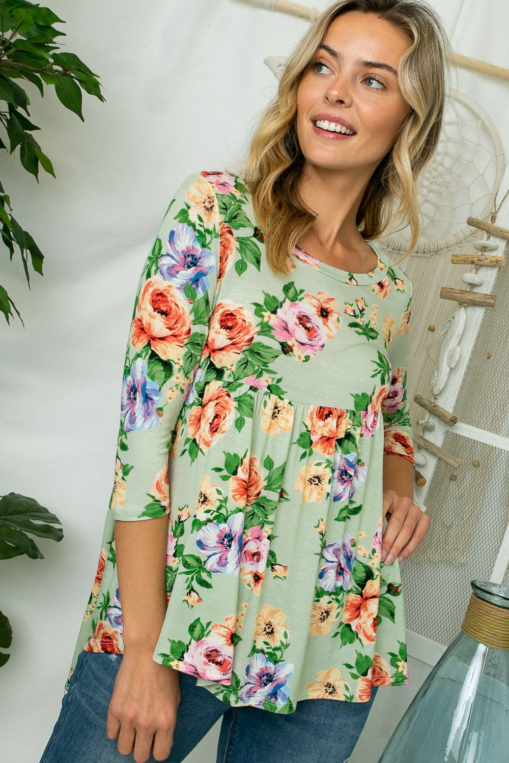 FLORAL PRINT JERSEY BABYDOLL TO