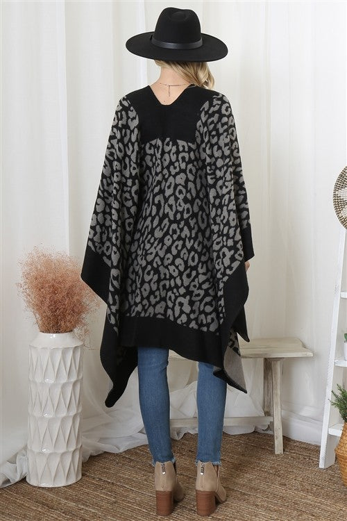 Border Line Leopard Print Warmer Open Front Kimono