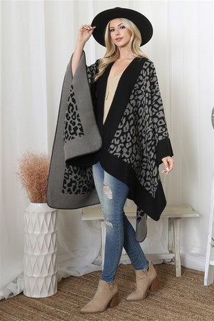 Border Line Leopard Print Warmer Open Front Kimono