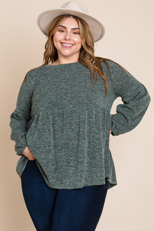 Plus Size Two Tone Knit Babydoll Top