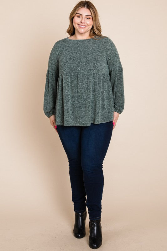 Plus Size Two Tone Knit Babydoll Top