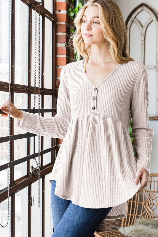 Curvy Solid Waffle Babydoll Top