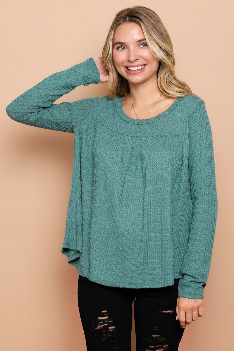 Shirred Detail Textured Knit Top