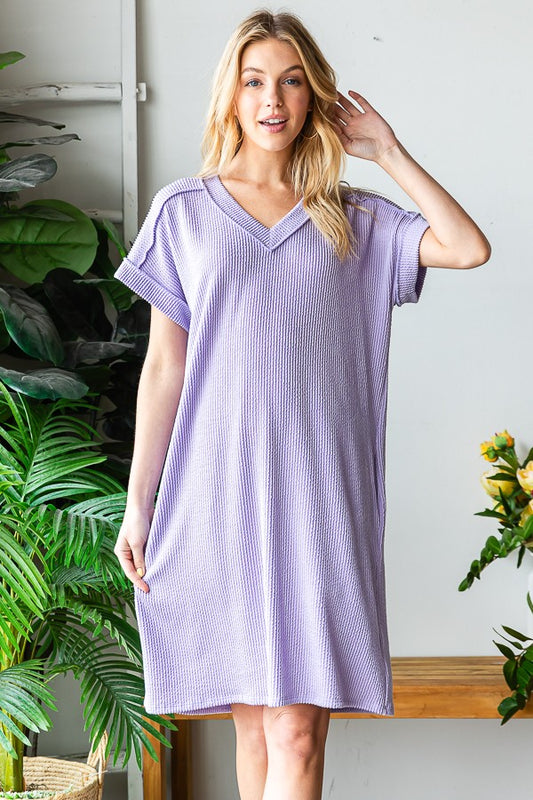 Dolman Short Sleeve Solid Urban Ribbed Mini Dress W/ Pockets