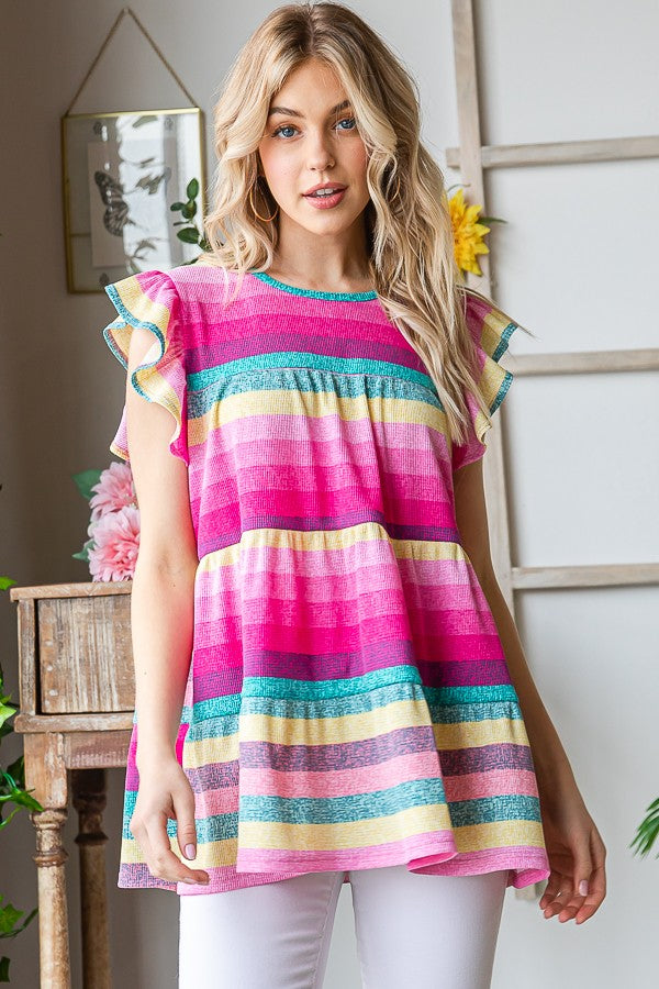 Multi Color Stripe Tiered Top
