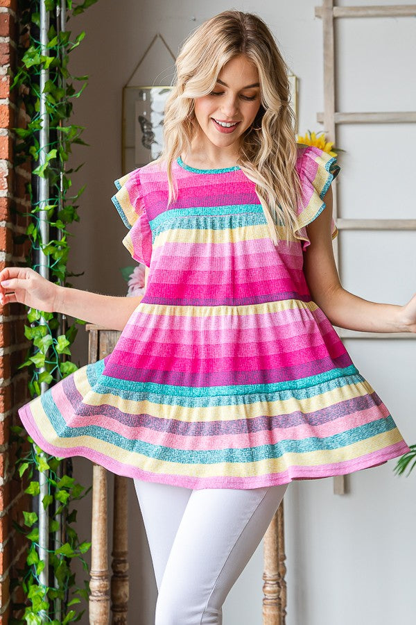 Multi Color Stripe Tiered Top
