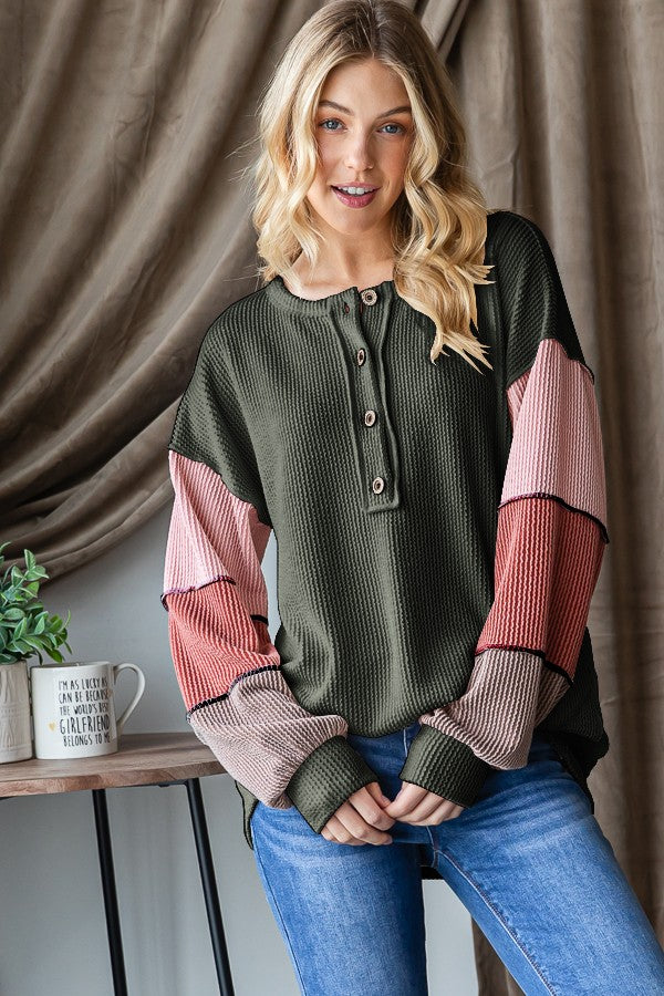 Urban Ribbed Solid Color Block Top