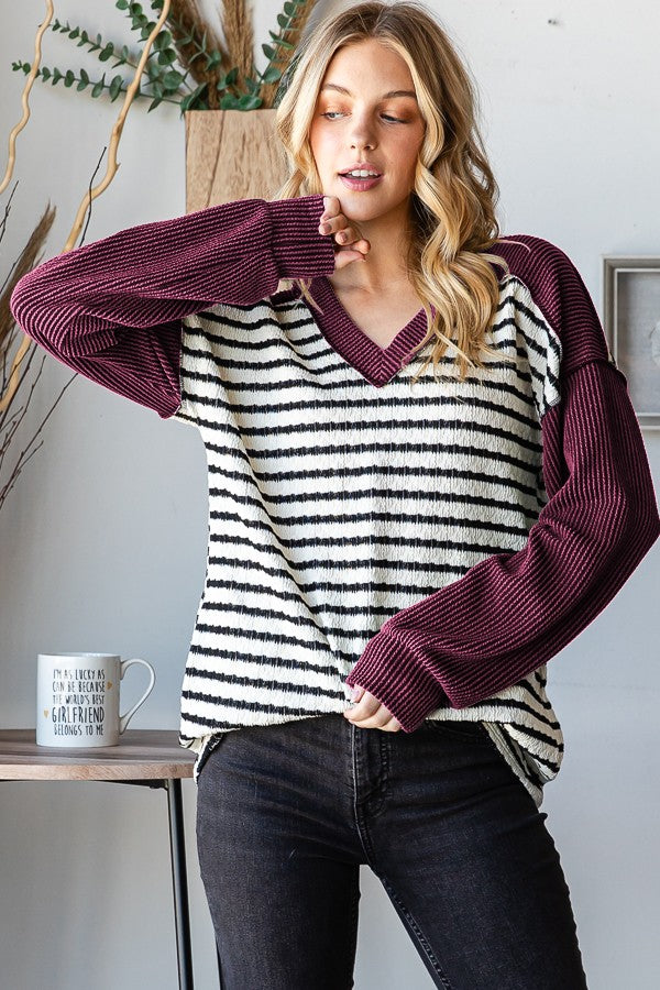 Stripe And Solid Urban Ribbed Contrast Top