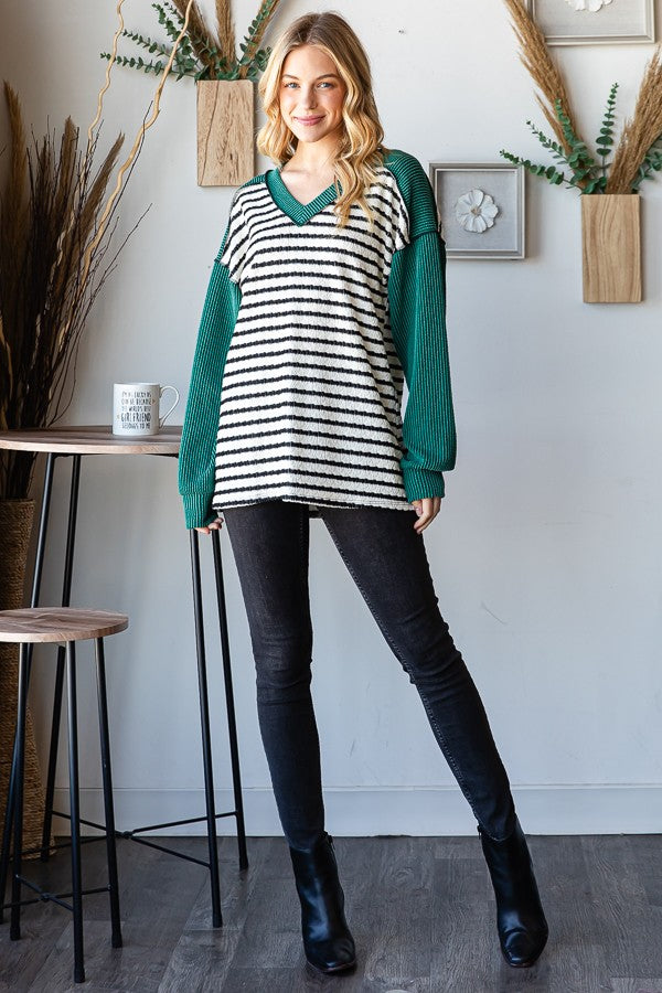 Stripe And Solid Urban Ribbed Contrast Top
