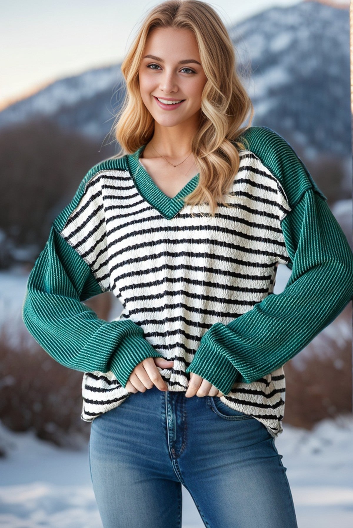 Stripe And Solid Urban Ribbed Contrast Top