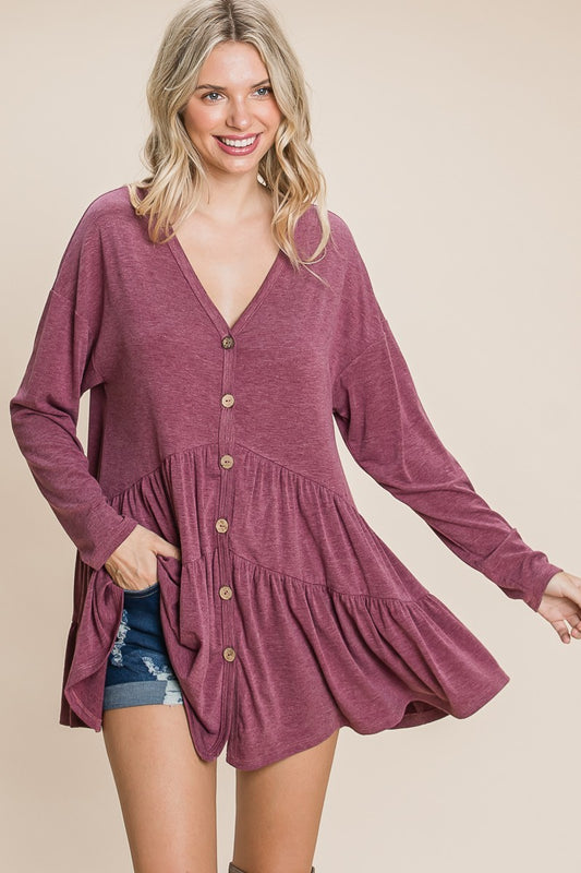 Solid Swing Button Up Tunic Top