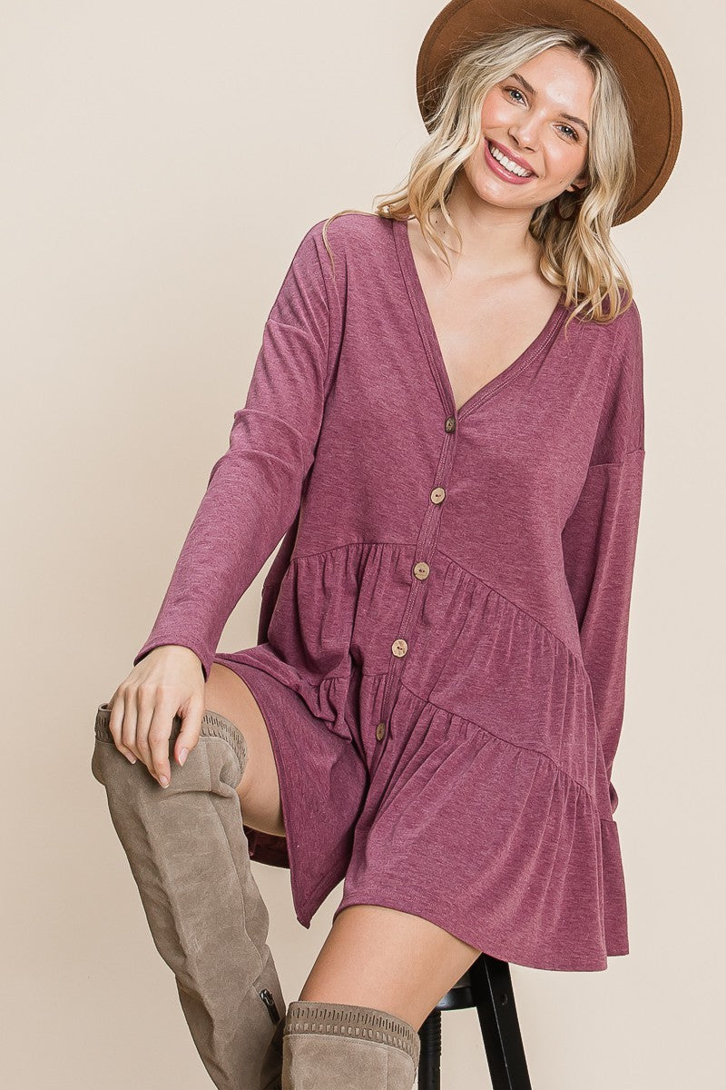 Solid Swing Button Up Tunic Top