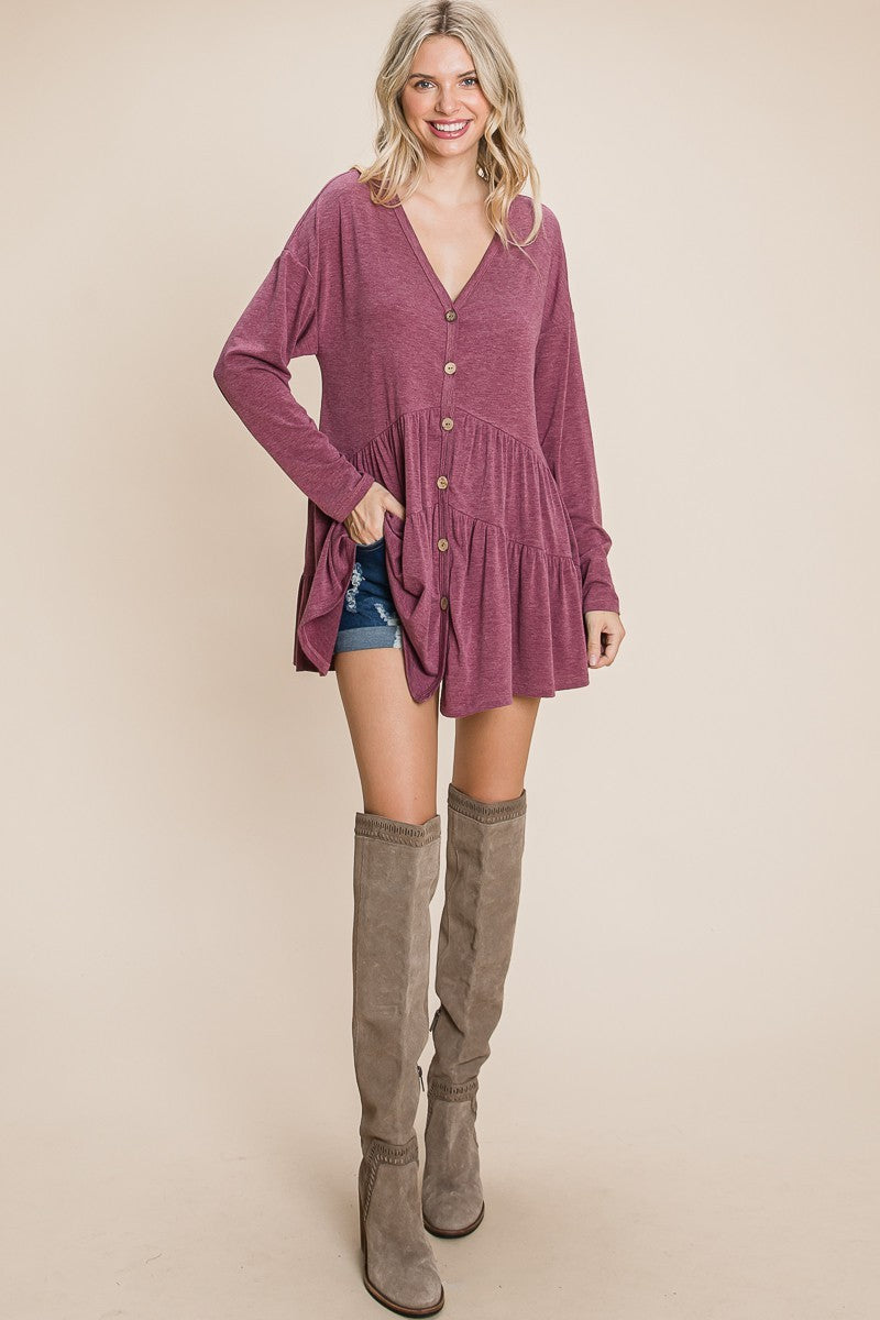Solid Swing Button Up Tunic Top