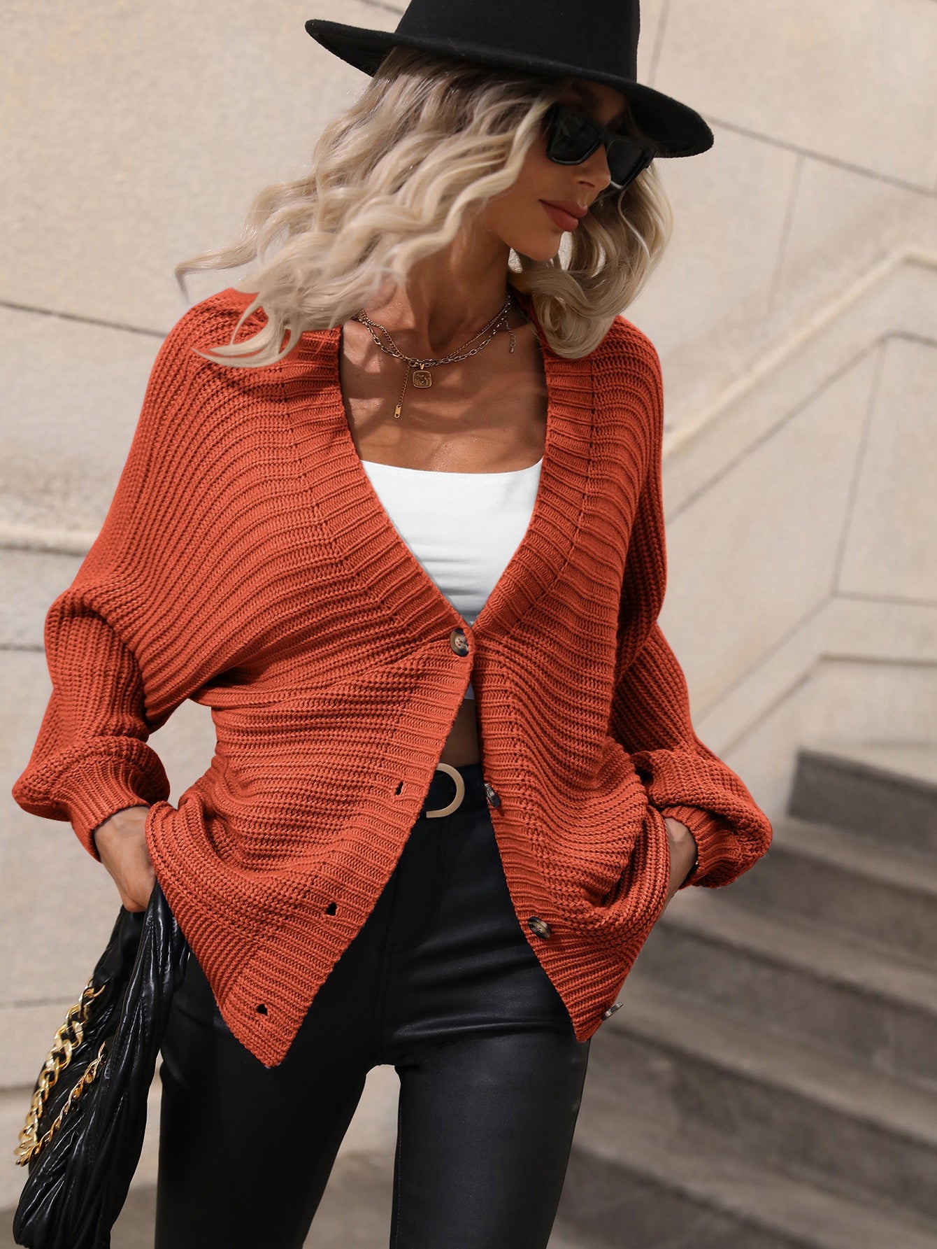Solid Color Knit Cardigan Loose Sweater