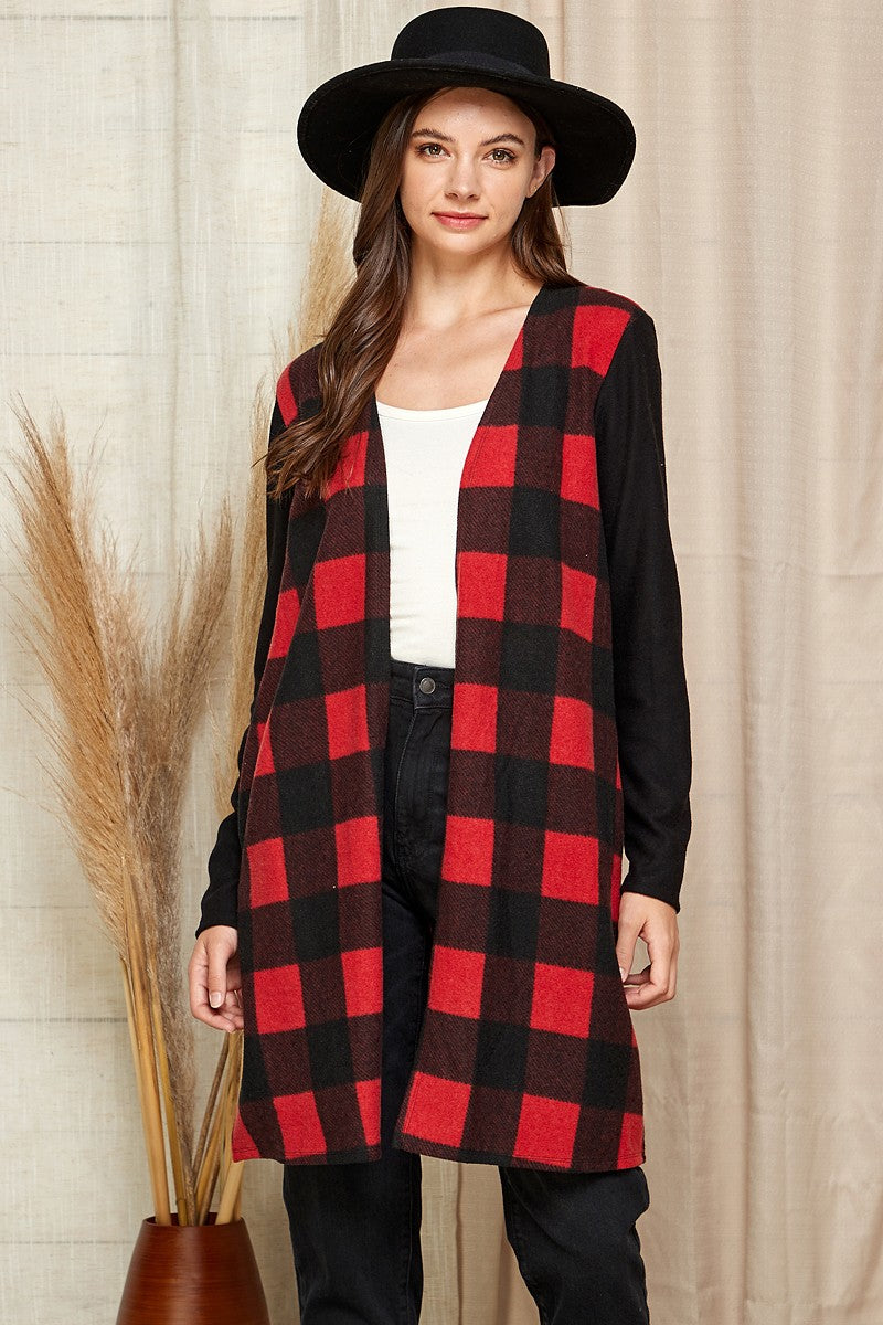 Plaid Open Front Cardigan