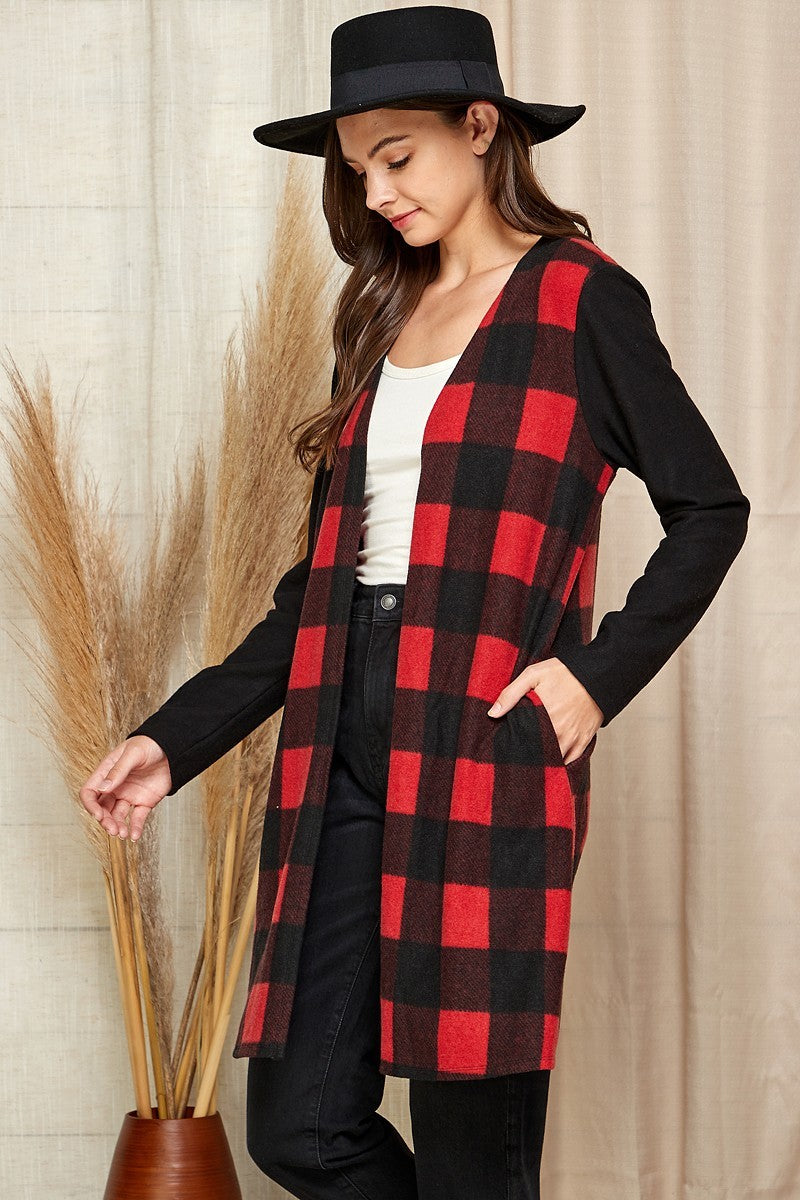 Plaid Open Front Cardigan