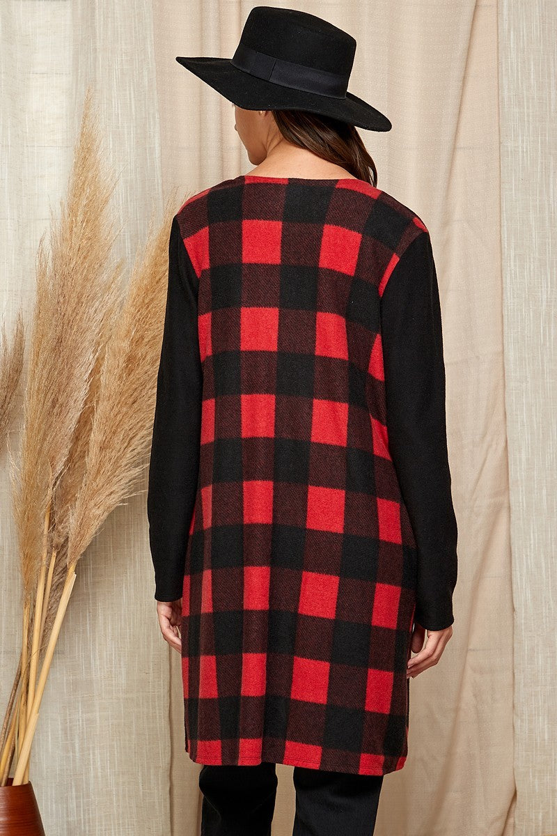 Plaid Open Front Cardigan