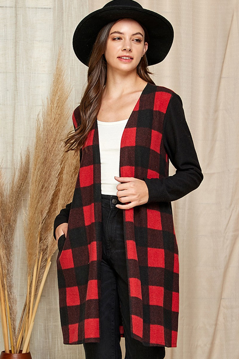 Plaid Open Front Cardigan