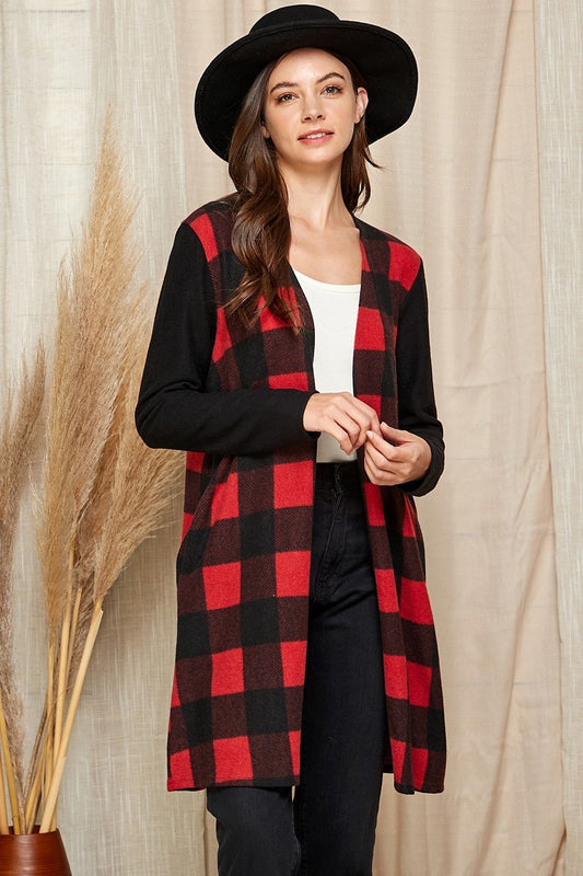 Plaid Open Front Cardigan